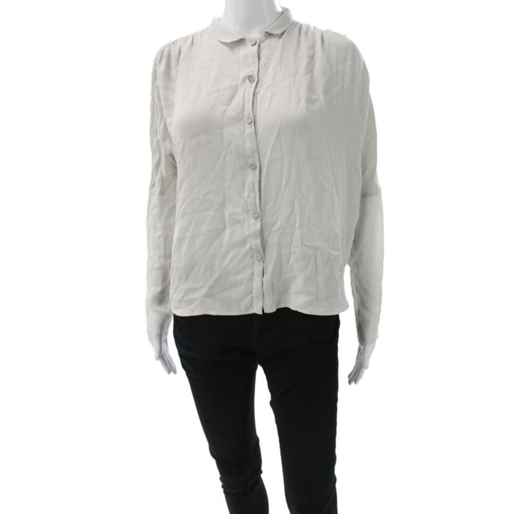 Kristensen Du Nord Women Collared Silk Long Sleeve Basic Blouse Gray Size 0